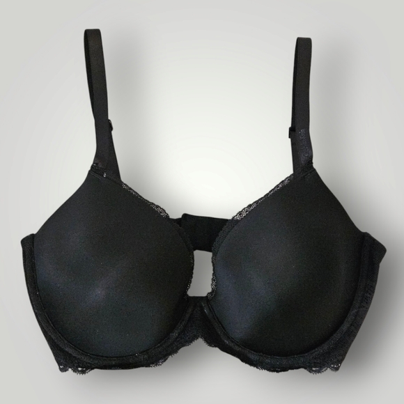 Calvin Klein Bra Womens 34DD Black  Padded Cup Wired Lace Accent CK‎ Lace - Picture 1 of 8
